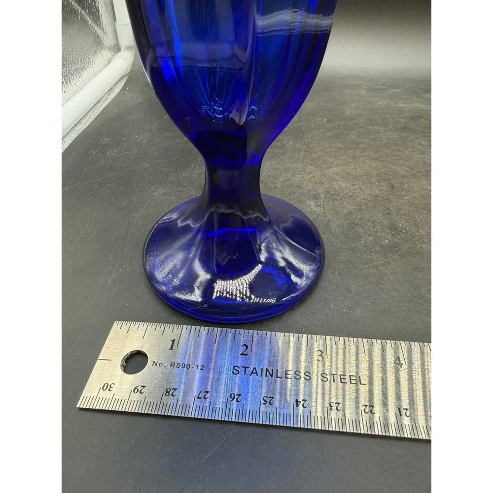 Vintage Cobalt Blue Glass Sundae Dishes Ruffled Rim Pedestal Set of 3